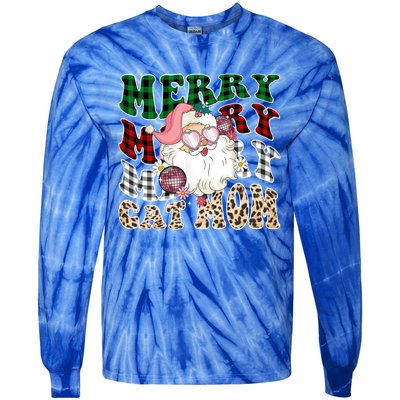 Merry Cat Mom Santa Leopard Plaid Christmas Cat Mom Meaningful Gift Tie-Dye Long Sleeve Shirt