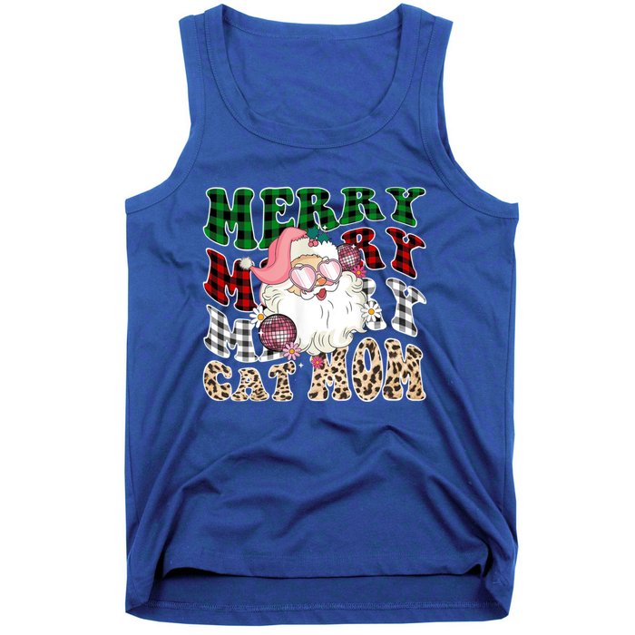 Merry Cat Mom Santa Leopard Plaid Christmas Cat Mom Meaningful Gift Tank Top