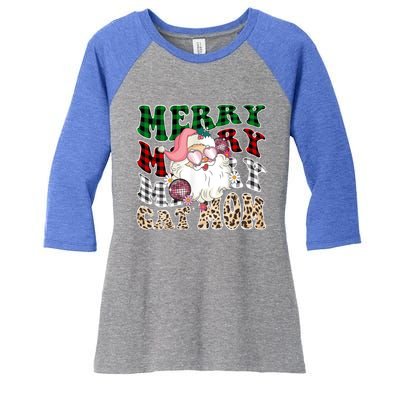 Merry Cat Mom Santa Leopard Plaid Christmas Cat Mom Meaningful Gift Women's Tri-Blend 3/4-Sleeve Raglan Shirt