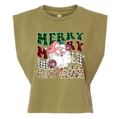 Merry Cat Mom Santa Leopard Plaid Christmas Cat Mom Meaningful Gift Garment-Dyed Women's Muscle Tee