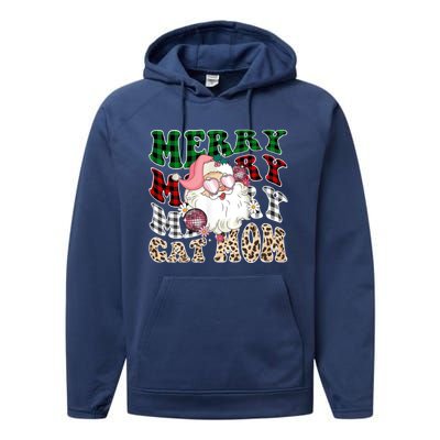 Merry Cat Mom Santa Leopard Plaid Christmas Cat Mom Meaningful Gift Performance Fleece Hoodie