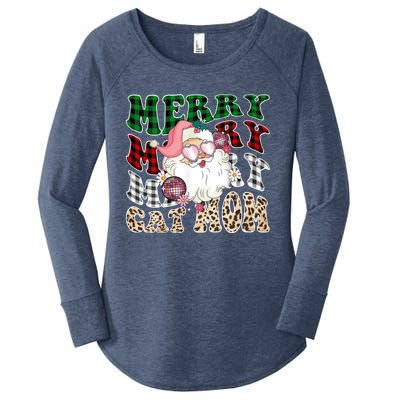 Merry Cat Mom Santa Leopard Plaid Christmas Cat Mom Meaningful Gift Women's Perfect Tri Tunic Long Sleeve Shirt