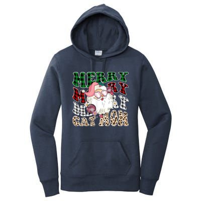 Merry Cat Mom Santa Leopard Plaid Christmas Cat Mom Meaningful Gift Women's Pullover Hoodie