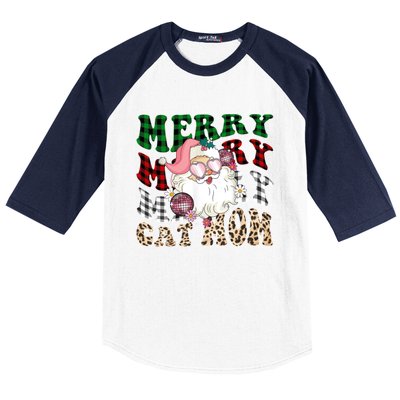 Merry Cat Mom Santa Leopard Plaid Christmas Cat Mom Meaningful Gift Baseball Sleeve Shirt