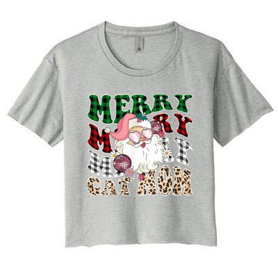 Merry Cat Mom Santa Leopard Plaid Christmas Cat Mom Meaningful Gift Women's Crop Top Tee