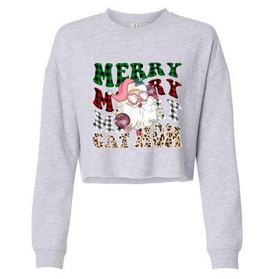 Merry Cat Mom Santa Leopard Plaid Christmas Cat Mom Meaningful Gift Cropped Pullover Crew