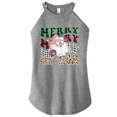 Merry Cat Mom Santa Leopard Plaid Christmas Cat Mom Meaningful Gift Women's Perfect Tri Rocker Tank