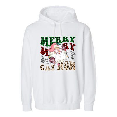 Merry Cat Mom Santa Leopard Plaid Christmas Cat Mom Meaningful Gift Garment-Dyed Fleece Hoodie