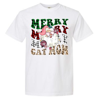 Merry Cat Mom Santa Leopard Plaid Christmas Cat Mom Meaningful Gift Garment-Dyed Heavyweight T-Shirt