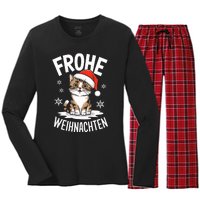 Merry Christmas Munchkin Cat Frohe Weihnachten Tank Top Women's Long Sleeve Flannel Pajama Set 