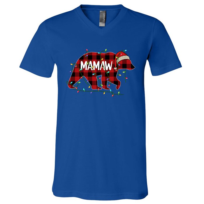 Merry Christmas Mamaw Bear Santa Light Family Xmas Pajama Cute Gift V-Neck T-Shirt