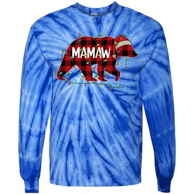 Merry Christmas Mamaw Bear Santa Light Family Xmas Pajama Cute Gift Tie-Dye Long Sleeve Shirt