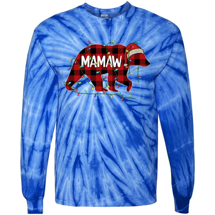 Merry Christmas Mamaw Bear Santa Light Family Xmas Pajama Cute Gift Tie-Dye Long Sleeve Shirt