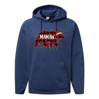 Merry Christmas Mamaw Bear Santa Light Family Xmas Pajama Cute Gift Performance Fleece Hoodie