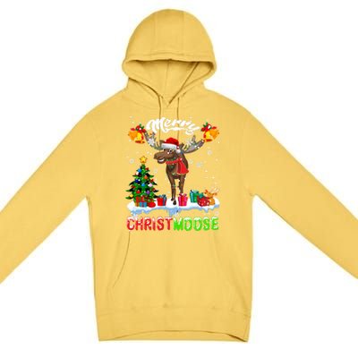 Merry Christmoose Merry Christmas Xmas Lights Santa Moose Long Sleeve Premium Pullover Hoodie