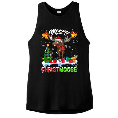 Merry Christmoose Merry Christmas Xmas Lights Santa Moose Long Sleeve Ladies PosiCharge Tri-Blend Wicking Tank