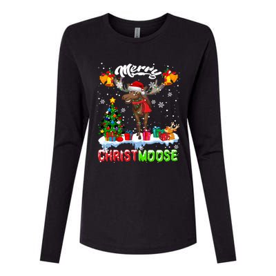 Merry Christmoose Merry Christmas Xmas Lights Santa Moose Long Sleeve Womens Cotton Relaxed Long Sleeve T-Shirt