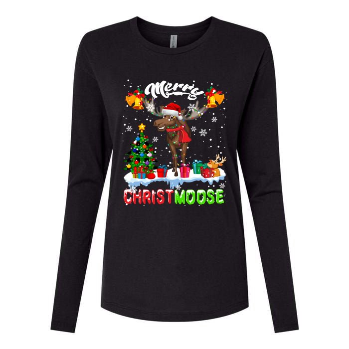 Merry Christmoose Merry Christmas Xmas Lights Santa Moose Long Sleeve Womens Cotton Relaxed Long Sleeve T-Shirt