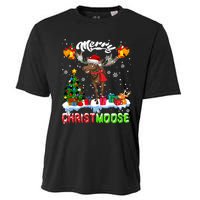 Merry Christmoose Merry Christmas Xmas Lights Santa Moose Long Sleeve Cooling Performance Crew T-Shirt