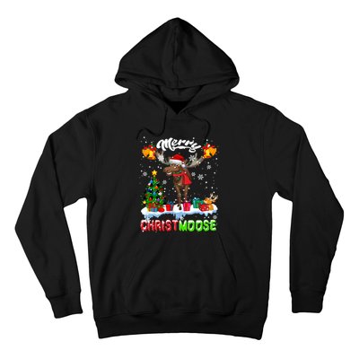 Merry Christmoose Merry Christmas Xmas Lights Santa Moose Long Sleeve Hoodie