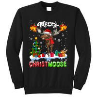 Merry Christmoose Merry Christmas Xmas Lights Santa Moose Long Sleeve Sweatshirt