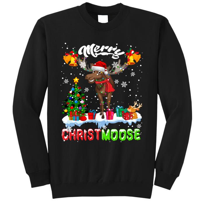 Merry Christmoose Merry Christmas Xmas Lights Santa Moose Long Sleeve Sweatshirt