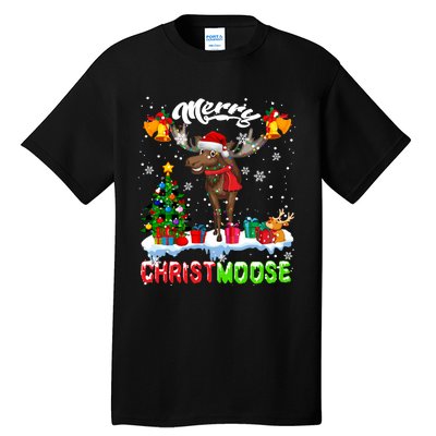 Merry Christmoose Merry Christmas Xmas Lights Santa Moose Long Sleeve Tall T-Shirt