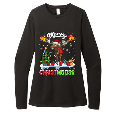 Merry Christmoose Merry Christmas Xmas Lights Santa Moose Long Sleeve Womens CVC Long Sleeve Shirt