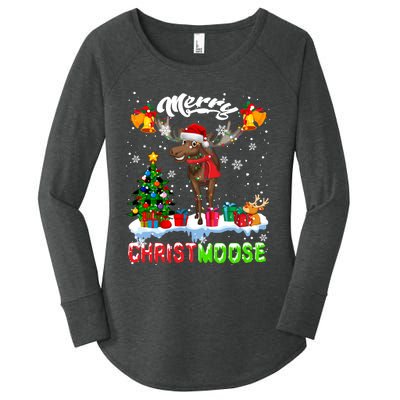 Merry Christmoose Merry Christmas Xmas Lights Santa Moose Long Sleeve Women's Perfect Tri Tunic Long Sleeve Shirt