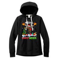 Merry Christmoose Merry Christmas Xmas Lights Santa Moose Long Sleeve Women's Fleece Hoodie