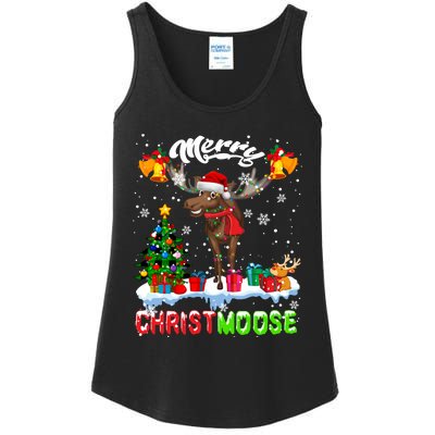 Merry Christmoose Merry Christmas Xmas Lights Santa Moose Long Sleeve Ladies Essential Tank