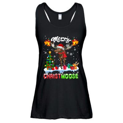 Merry Christmoose Merry Christmas Xmas Lights Santa Moose Long Sleeve Ladies Essential Flowy Tank