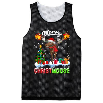 Merry Christmoose Merry Christmas Xmas Lights Santa Moose Long Sleeve Mesh Reversible Basketball Jersey Tank