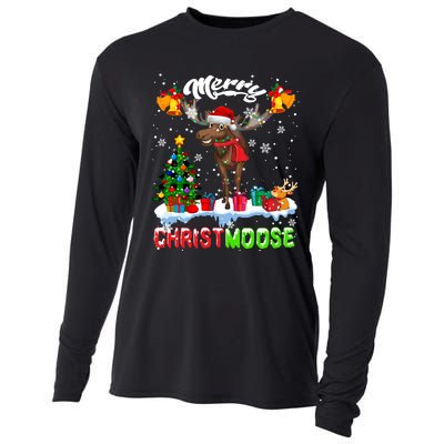 Merry Christmoose Merry Christmas Xmas Lights Santa Moose Long Sleeve Cooling Performance Long Sleeve Crew