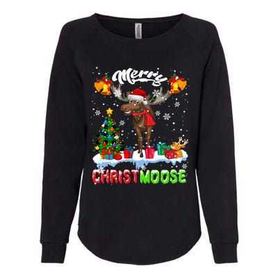 Merry Christmoose Merry Christmas Xmas Lights Santa Moose Long Sleeve Womens California Wash Sweatshirt