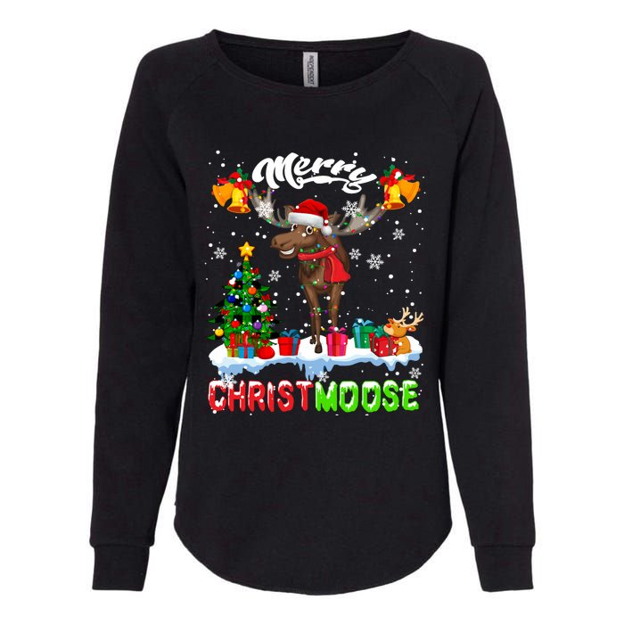 Merry Christmoose Merry Christmas Xmas Lights Santa Moose Long Sleeve Womens California Wash Sweatshirt