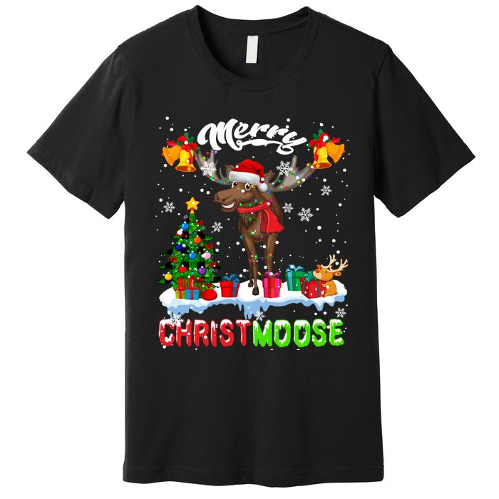 Merry Christmoose Merry Christmas Xmas Lights Santa Moose Long Sleeve Premium T-Shirt