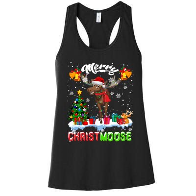 Merry Christmoose Merry Christmas Xmas Lights Santa Moose Long Sleeve Women's Racerback Tank