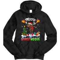 Merry Christmoose Merry Christmas Xmas Lights Santa Moose Long Sleeve Tie Dye Hoodie