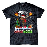 Merry Christmoose Merry Christmas Xmas Lights Santa Moose Long Sleeve Tie-Dye T-Shirt