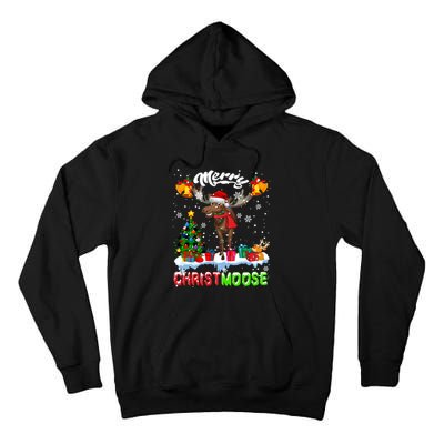 Merry Christmoose Merry Christmas Xmas Lights Santa Moose Long Sleeve Tall Hoodie