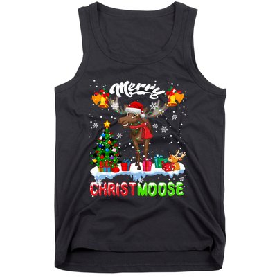 Merry Christmoose Merry Christmas Xmas Lights Santa Moose Long Sleeve Tank Top