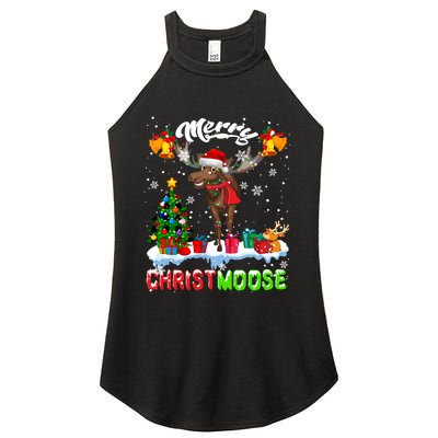 Merry Christmoose Merry Christmas Xmas Lights Santa Moose Long Sleeve Women's Perfect Tri Rocker Tank