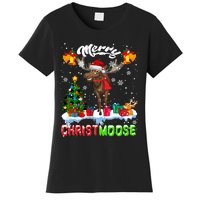 Merry Christmoose Merry Christmas Xmas Lights Santa Moose Long Sleeve Women's T-Shirt