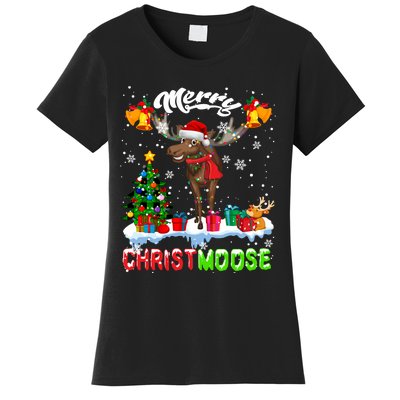 Merry Christmoose Merry Christmas Xmas Lights Santa Moose Long Sleeve Women's T-Shirt