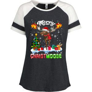 Merry Christmoose Merry Christmas Xmas Lights Santa Moose Long Sleeve Enza Ladies Jersey Colorblock Tee