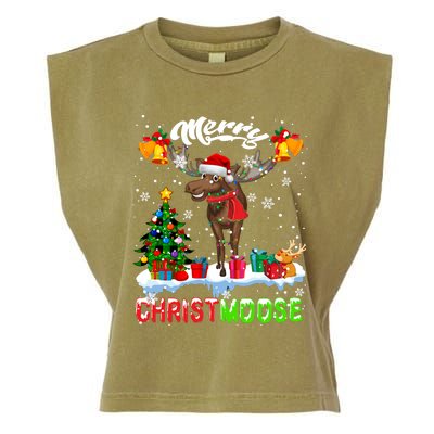 Merry Christmoose Merry Christmas Xmas Lights Santa Moose Long Sleeve Garment-Dyed Women's Muscle Tee