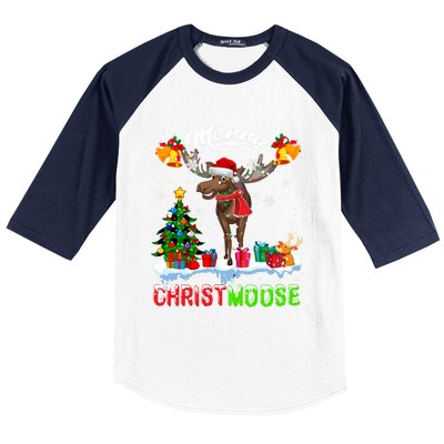 Merry Christmoose Merry Christmas Xmas Lights Santa Moose Long Sleeve Baseball Sleeve Shirt