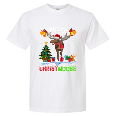 Merry Christmoose Merry Christmas Xmas Lights Santa Moose Long Sleeve Garment-Dyed Heavyweight T-Shirt