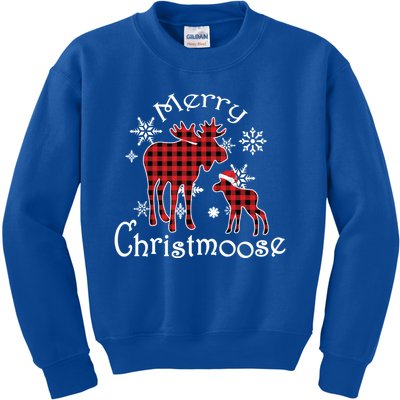 Merry Christmoose Moose Buffalo Red Plaid Christmas Gift Kids Sweatshirt